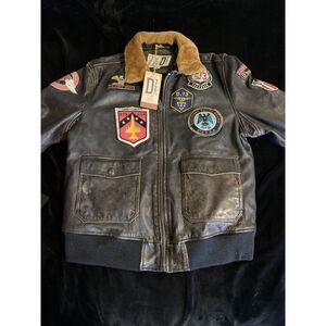 The Original D73 F-4 Cow Ston Wash- LEATHER FLIGHT JACKET -‎ Black XL NWT